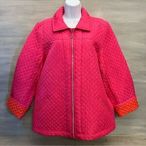 Vintage the Quacker Factory Hot Pink Quilted Rhinestone Zipper Coat Jacket GC